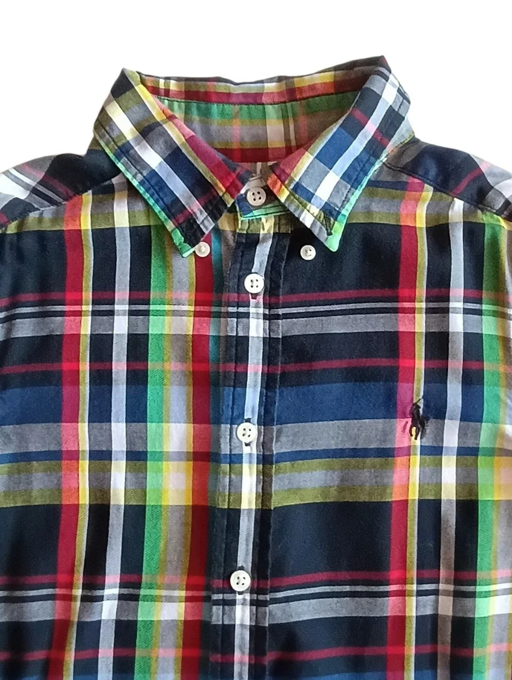 RALPH LAUREN Boys Shirt Plaid Checks Colorful Colorful Blue Red Yellow Sz 10-12